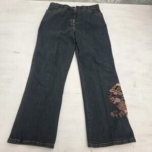 Jane Seymour Women’s 16 Dark Wash Blue Denim Straight Jeans Embroidered